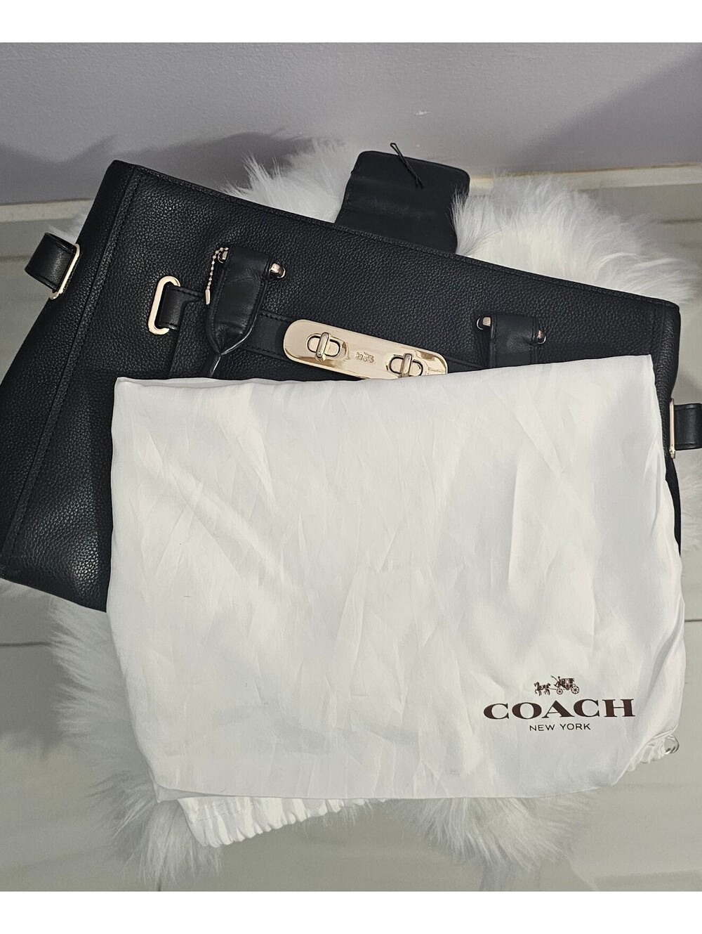 Coach Black Leather Handbag with Gold Hardware